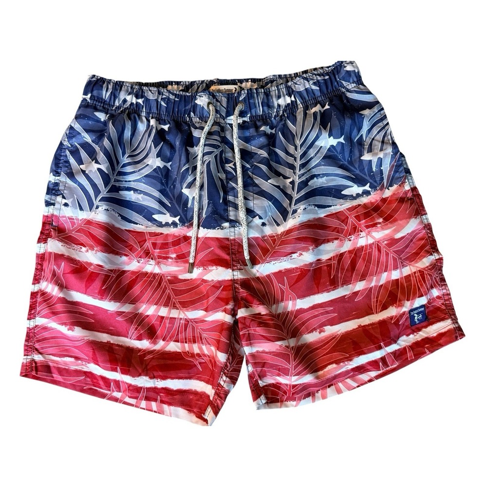 The Endless Summer Mens Swim Trunks L Patriotic Palm Tree USA Flag 4th July